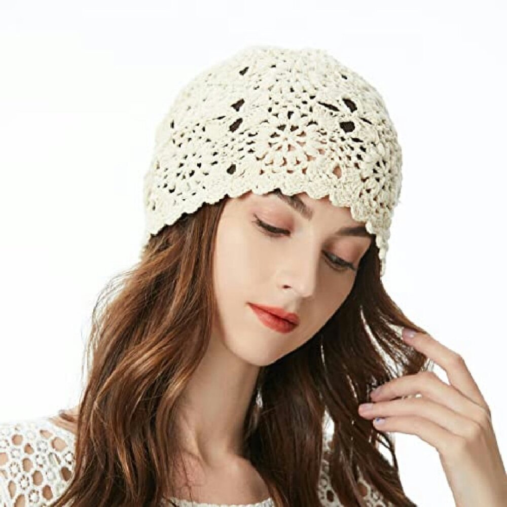 Cotton Crochet Slouchy Beanie Handmade Knit Summer Skull Cap - Picture 3 of 7